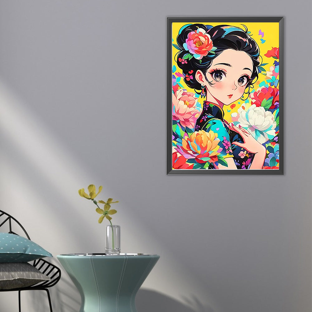 Illustrated Girl - Full AB Square Drill Diamond Painting 40*55CM