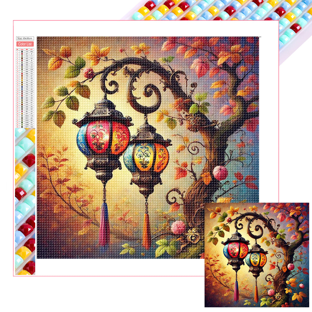 Red Lantern On The Tree - Full Square Drill Diamond Painting 30*30CM