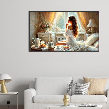 Woman Eating Breakfast - Full Square Drill Diamond Painting 70*40CM