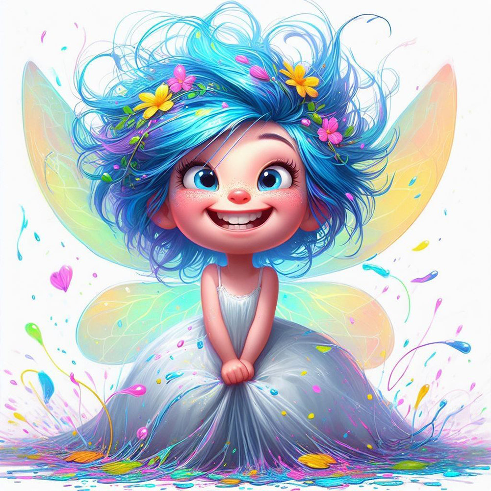 Blue-Haired Elf Girl - Full Round Drill Diamond Painting 40*40CM