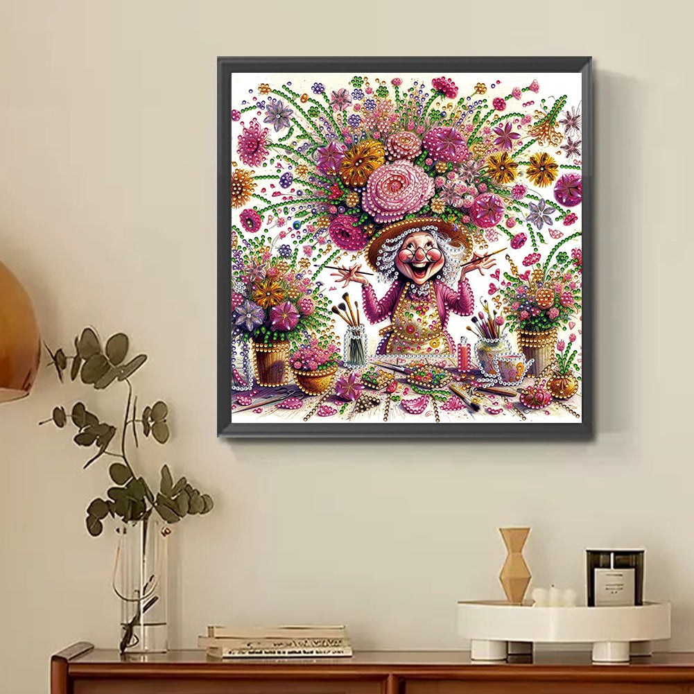 Optimistic Old Lady - Special Shaped Drill Diamond Painting 30*30CM