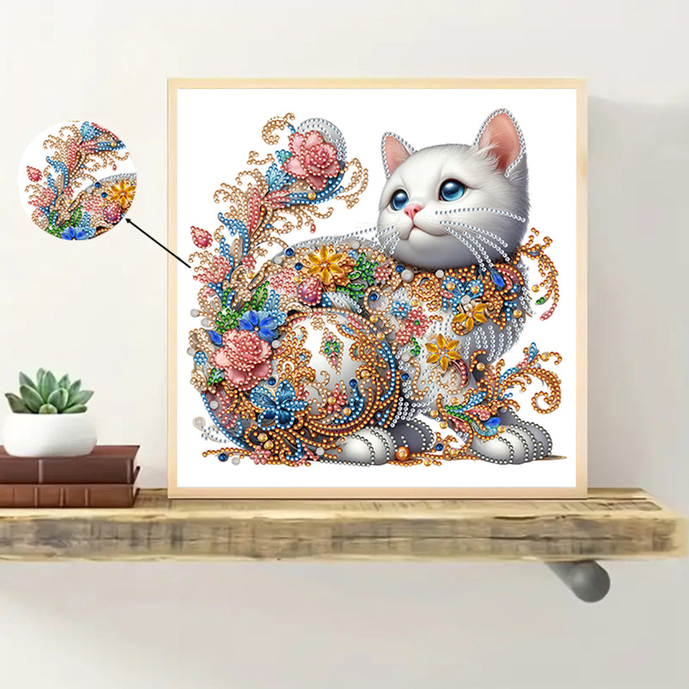 White Cat - Special Shaped Drill Diamond Painting 30*30CM