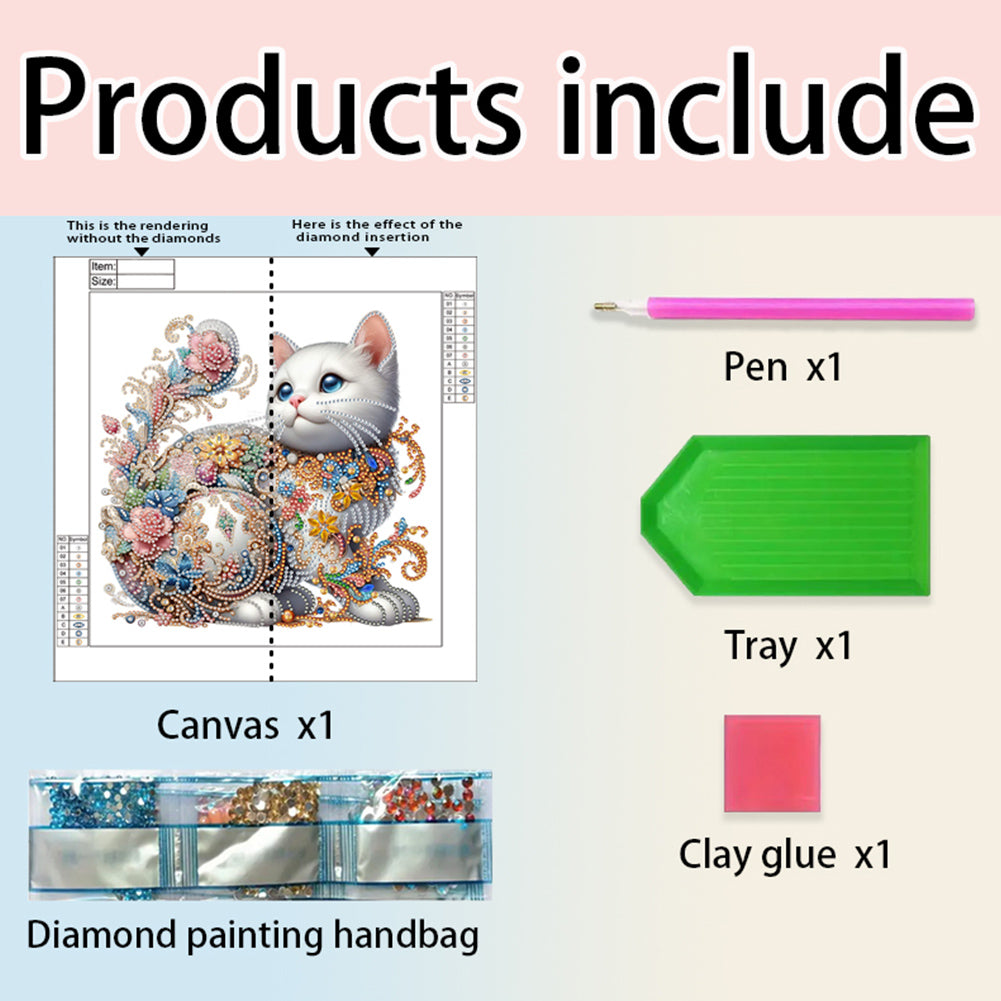 White Cat - Special Shaped Drill Diamond Painting 30*30CM