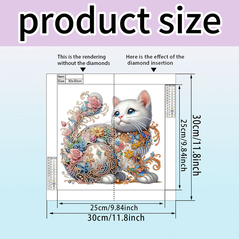 White Cat - Special Shaped Drill Diamond Painting 30*30CM
