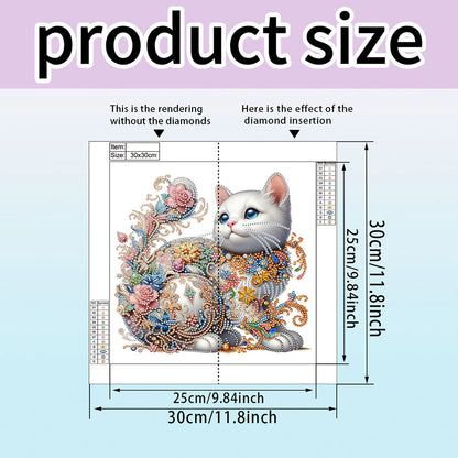 White Cat - Special Shaped Drill Diamond Painting 30*30CM