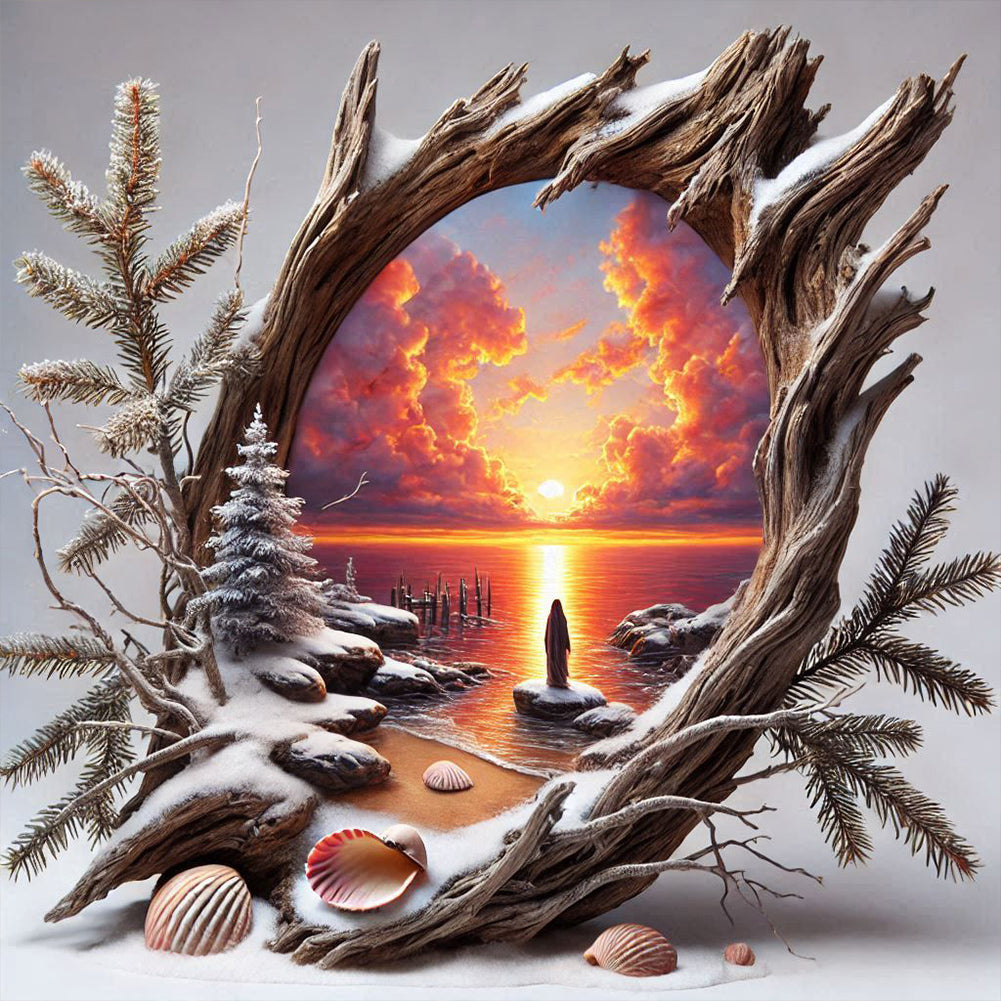 Dead Pine Trunk, Sunset And Dusk - Full Round Drill Diamond Painting 40*40CM