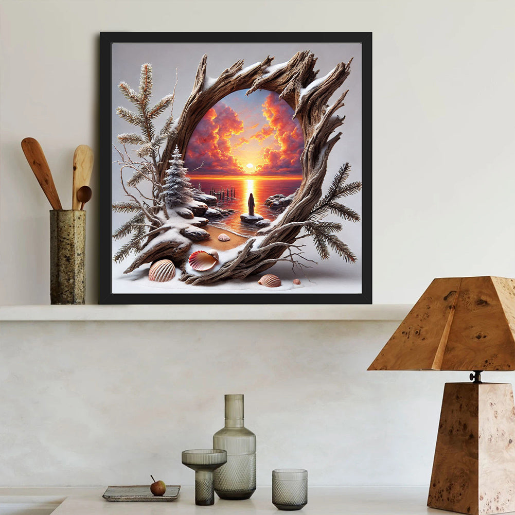 Dead Pine Trunk, Sunset And Dusk - Full Round Drill Diamond Painting 40*40CM