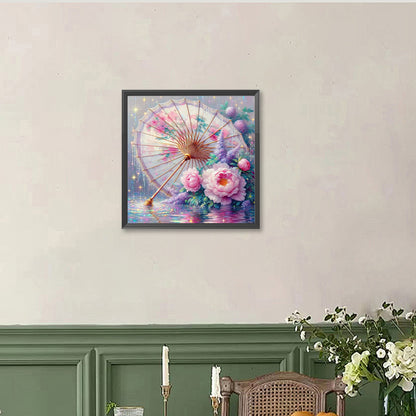 Peony Flower, Oil-Paper Umbrella - Full Round Drill Diamond Painting 40*40CM