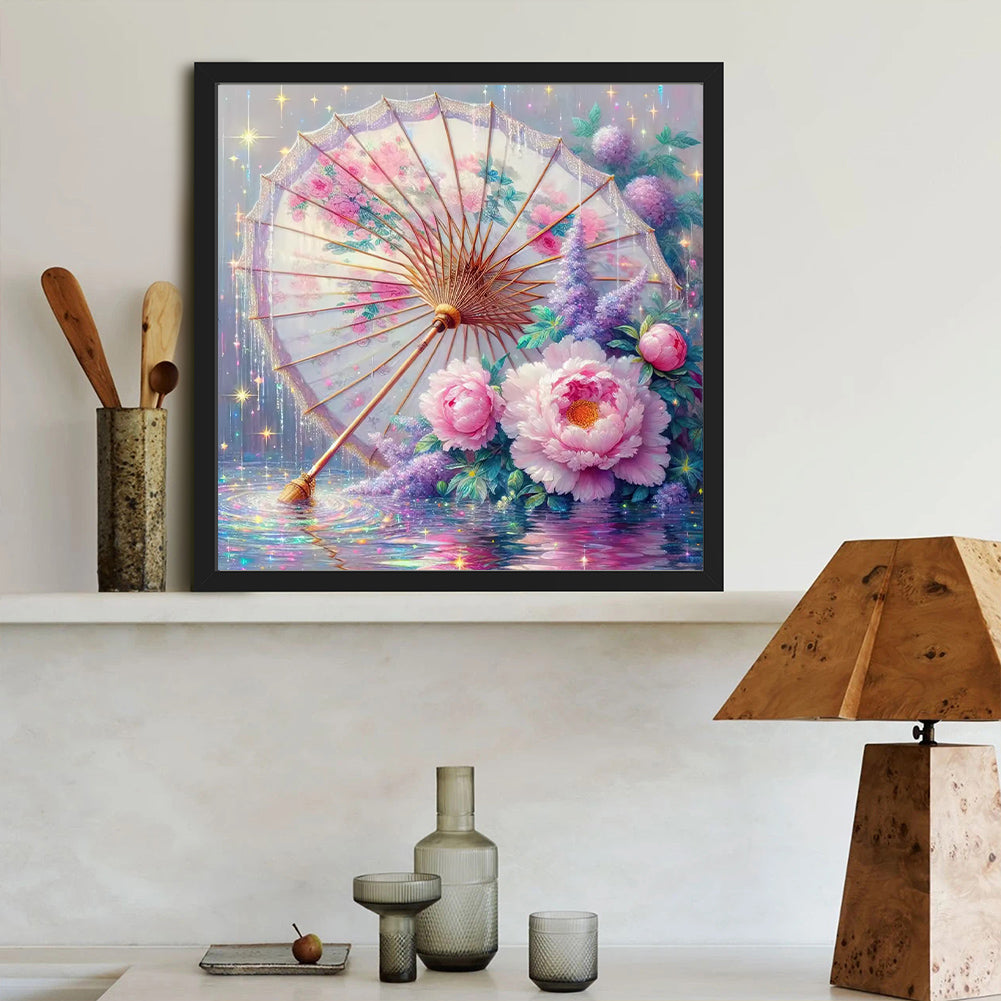 Peony Flower, Oil-Paper Umbrella - Full Round Drill Diamond Painting 40*40CM