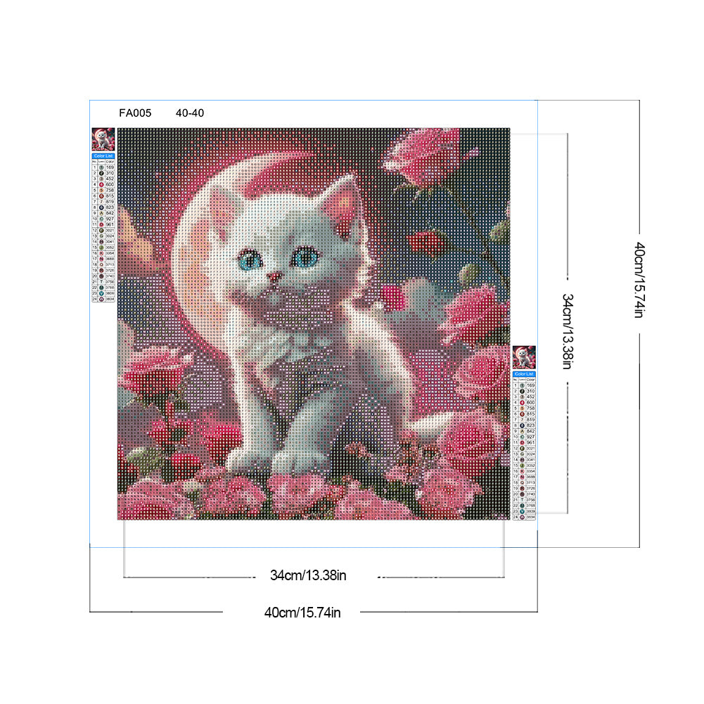 Blood Moon, White Cat - Full Round Drill Diamond Painting 40*40CM