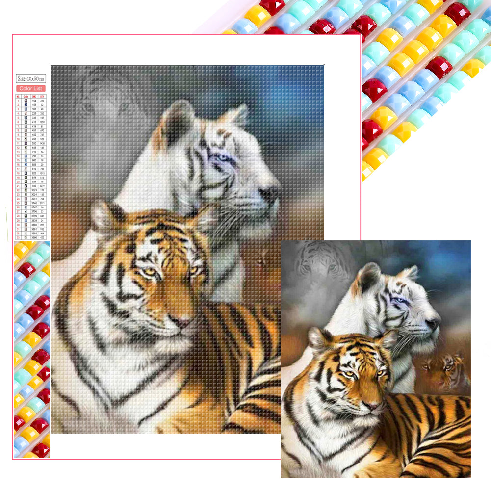Yellow And White Tiger - Full Square Drill Diamond Painting 40*50CM