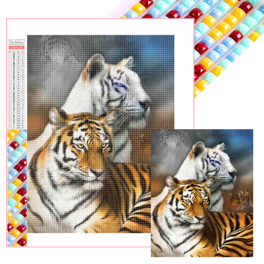 Yellow And White Tiger - Full Square Drill Diamond Painting 40*50CM
