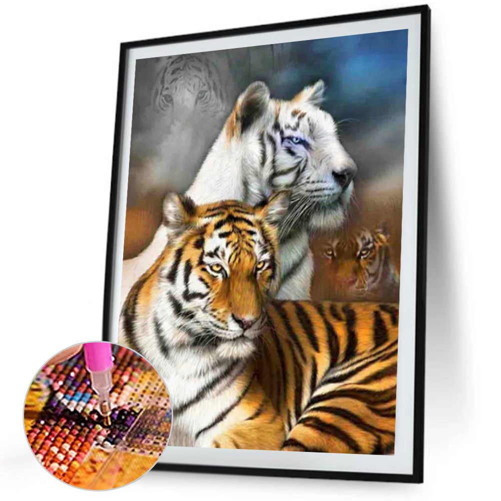 Yellow And White Tiger - Full Square Drill Diamond Painting 40*50CM