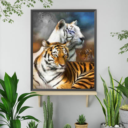 Yellow And White Tiger - Full Square Drill Diamond Painting 40*50CM