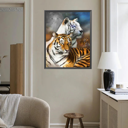 Yellow And White Tiger - Full Square Drill Diamond Painting 40*50CM