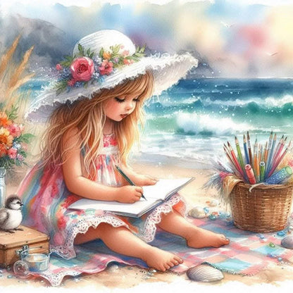 Little Girl Playing On The Beach In Summer - Full Square Drill Diamond Painting 30*30CM