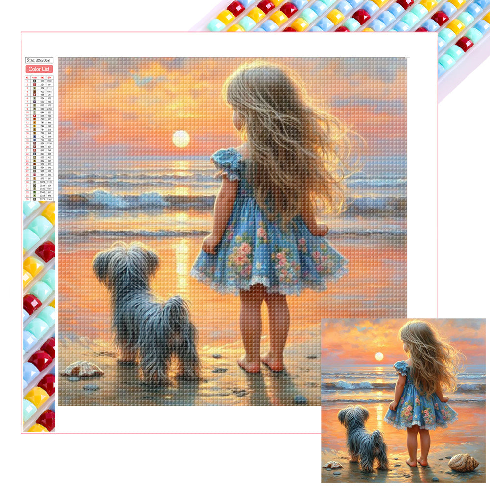Little Girl Playing On The Beach In Summer - Full Square Drill Diamond Painting 30*30CM