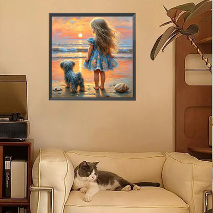 Little Girl Playing On The Beach In Summer - Full Square Drill Diamond Painting 30*30CM