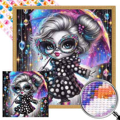 Black And White Girl With Umbrella - Full AB Round Drill Diamond Painting 40*40CM