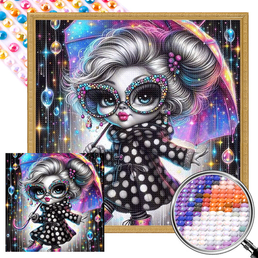 Black And White Girl With Umbrella - Full AB Round Drill Diamond Painting 40*40CM