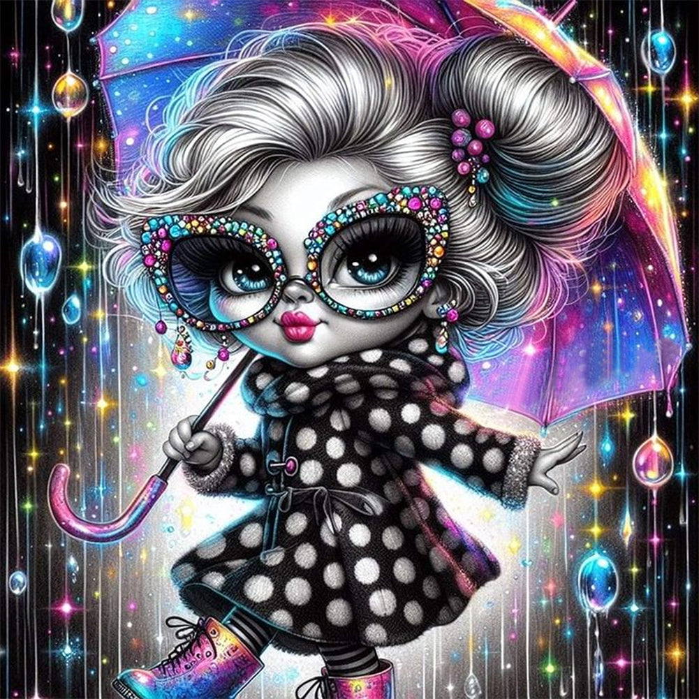 Black And White Girl With Umbrella - Full AB Round Drill Diamond Painting 40*40CM