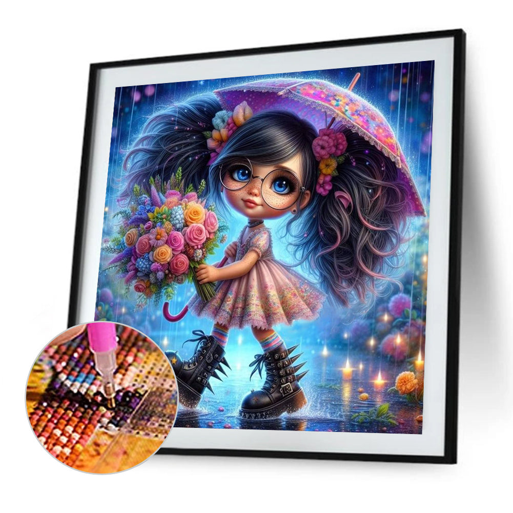 Cute Girl With Umbrella - Full AB Round Drill Diamond Painting 40*40CM