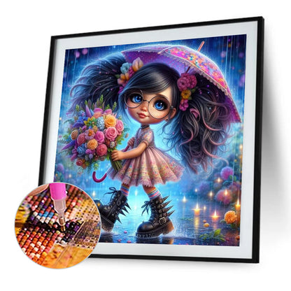 Cute Girl With Umbrella - Full AB Round Drill Diamond Painting 40*40CM