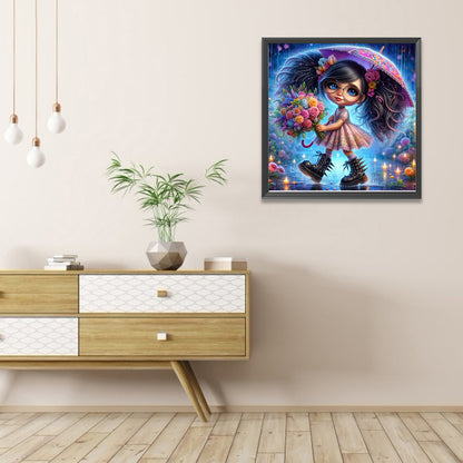 Cute Girl With Umbrella - Full AB Round Drill Diamond Painting 40*40CM