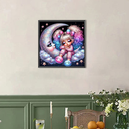 Girl On The Moon - Full AB Round Drill Diamond Painting 40*40CM