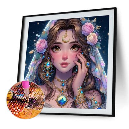 Exotic Girl With Flowers - Full AB Round Drill Diamond Painting 40*40CM
