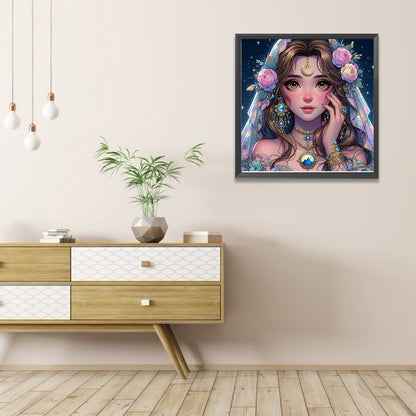 Exotic Girl With Flowers - Full AB Round Drill Diamond Painting 40*40CM