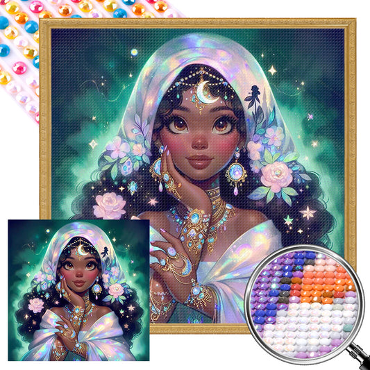 Exotic Black-Haired Girl - Full AB Round Drill Diamond Painting 40*40CM