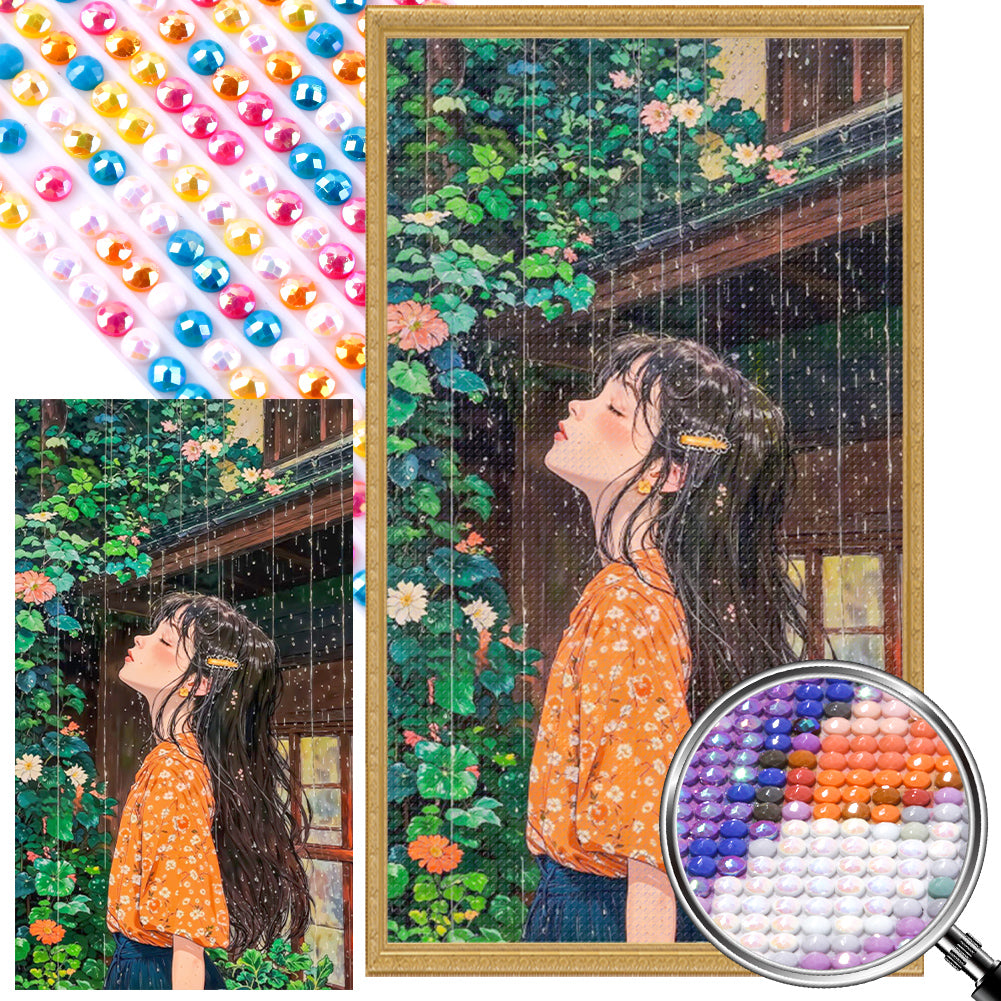 Girl In The Rain - Full AB Round Drill Diamond Painting 40*70CM