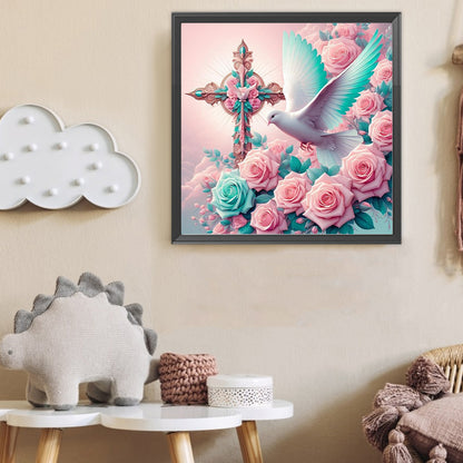 Cross Rose White Dove - Full Round Drill Diamond Painting 40*40CM