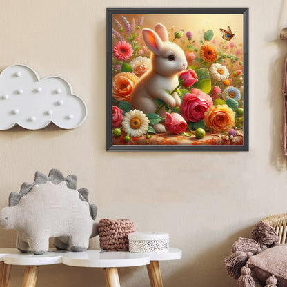 Butterfly Rabbit In The Flower Bush - Full Round Drill Diamond Painting 40*40CM
