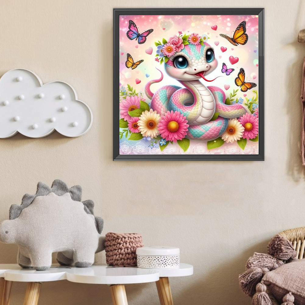 Daisy Butterfly Pink Snake - Full Round Drill Diamond Painting 40*40CM