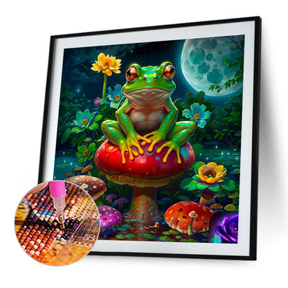 Mushroom Pond Frog Under The Moon - Full Round Drill Diamond Painting 40*40CM