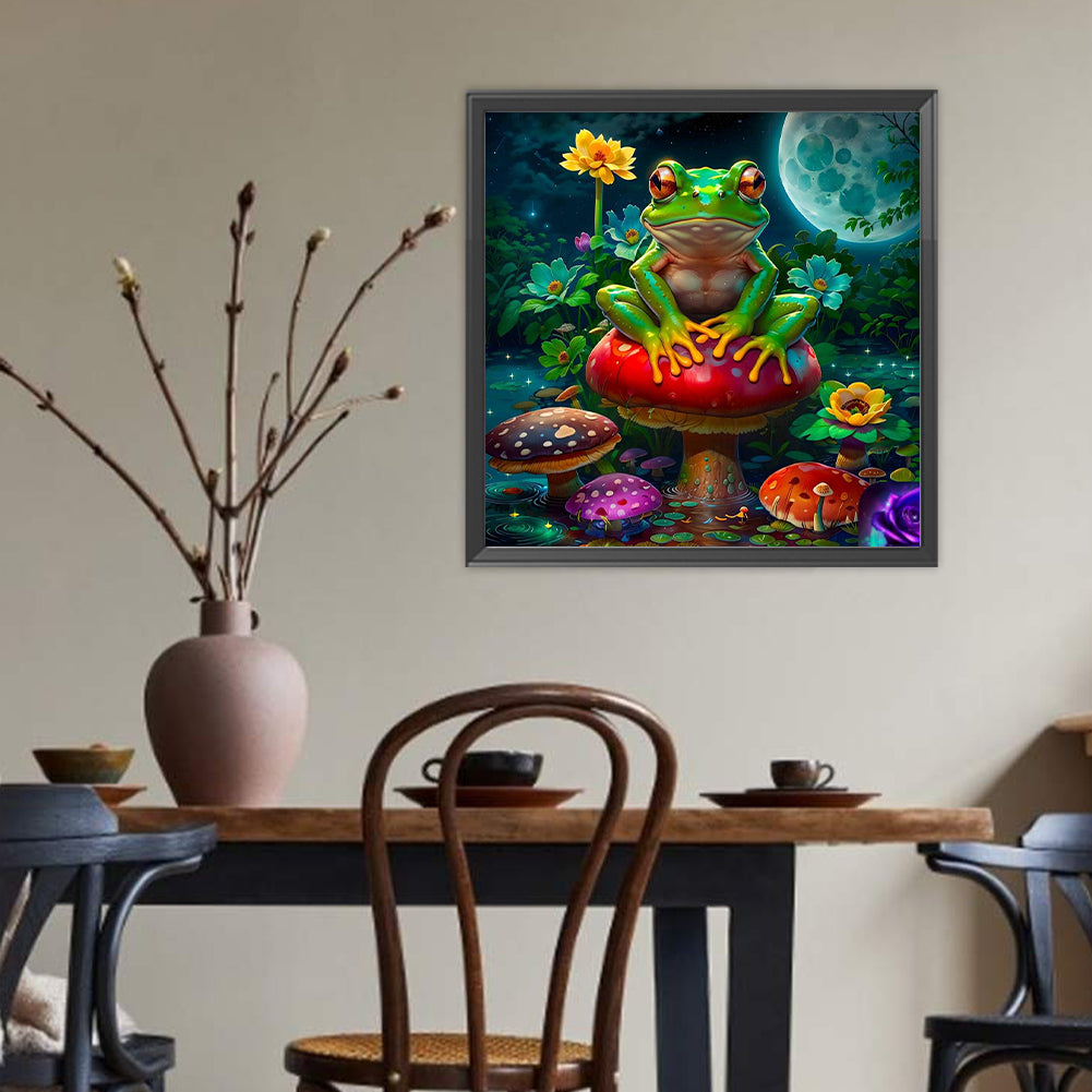 Mushroom Pond Frog Under The Moon - Full Round Drill Diamond Painting 40*40CM