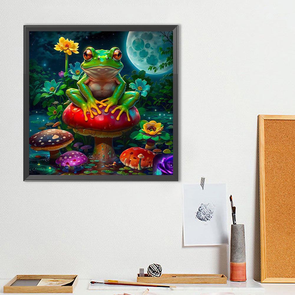 Mushroom Pond Frog Under The Moon - Full Round Drill Diamond Painting 40*40CM