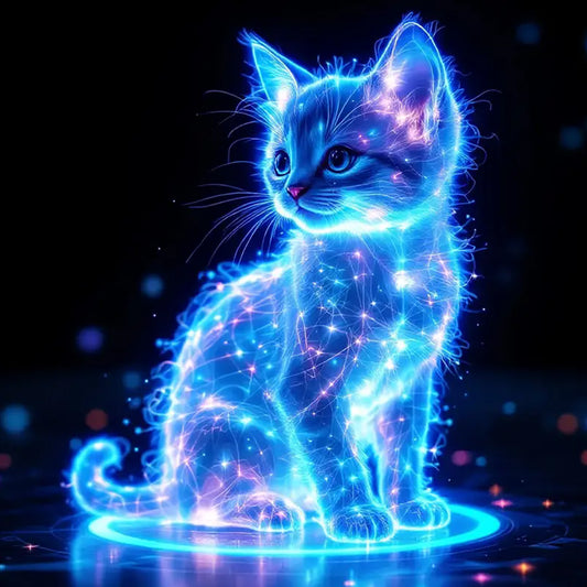 Geometry Particle Fluorescent Cat - Full Round Drill Diamond Painting 40*40CM