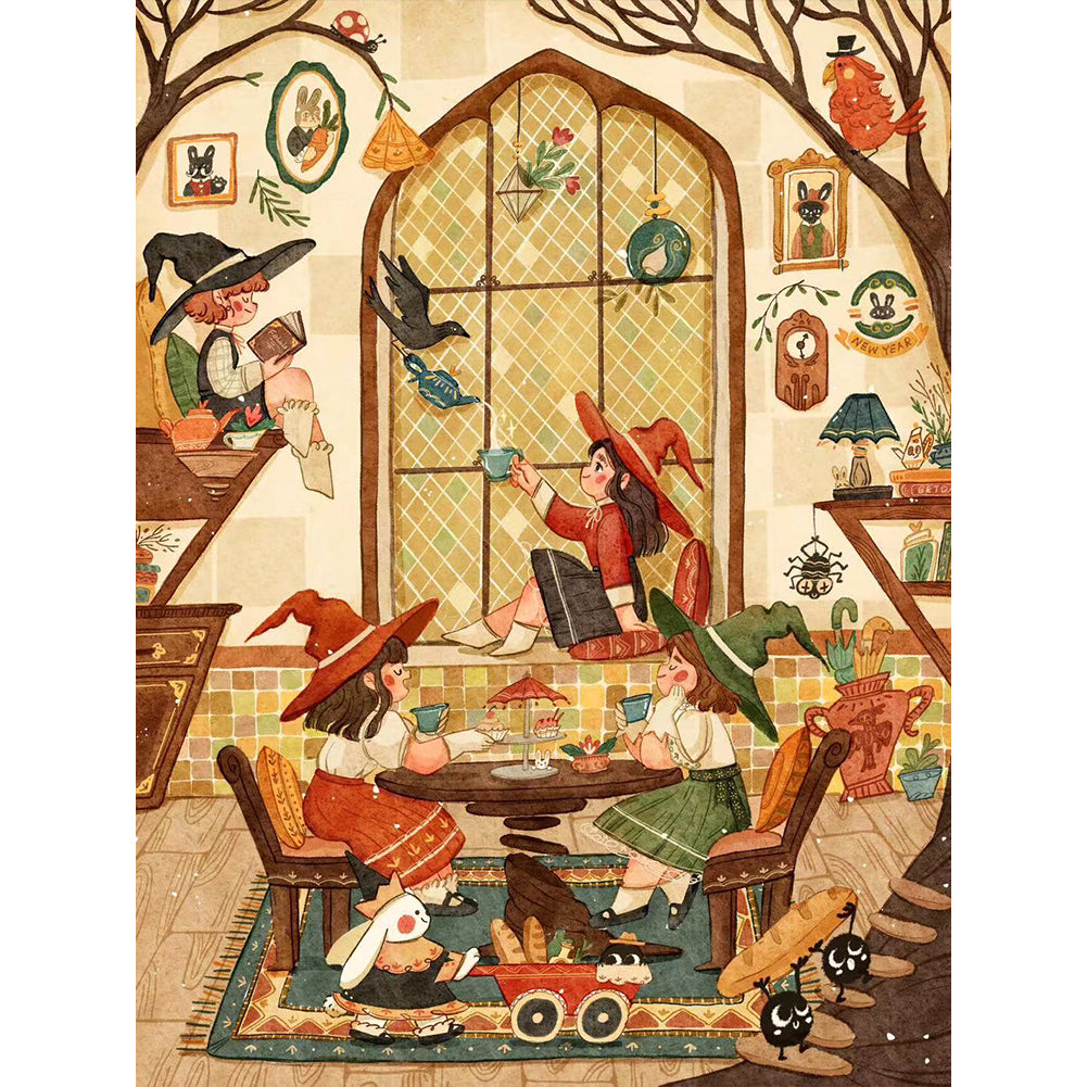 Witch Tea Time - Full Round Drill Diamond Painting 30*40CM