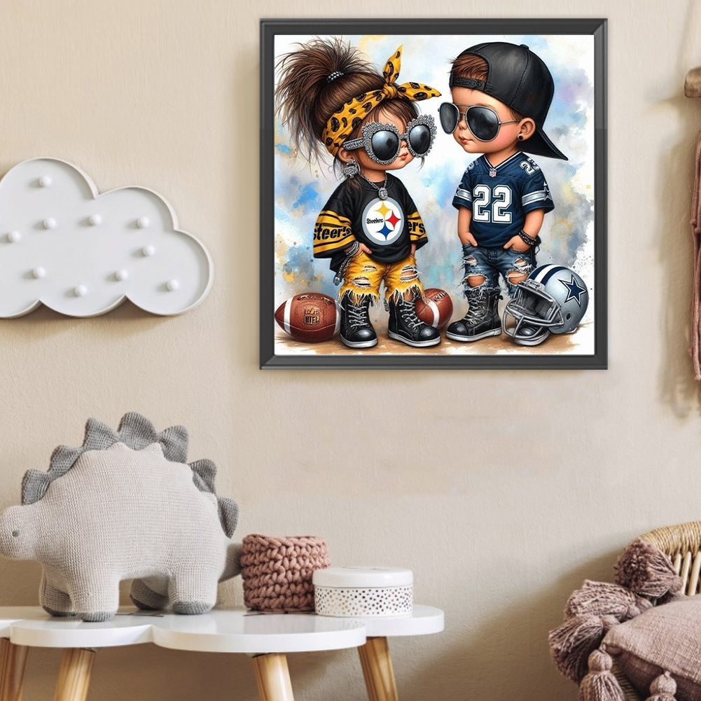 Pittsburgh Steelers Girl And Boy - Full Round Drill Diamond Painting 40*40CM