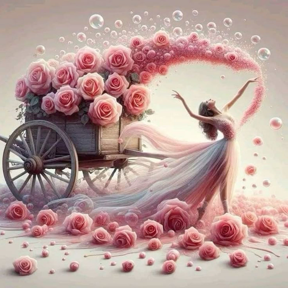 Girl With Roses - Full Round Drill Diamond Painting 40*40CM
