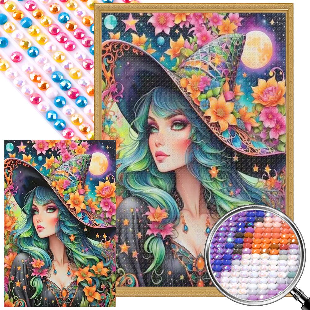 Witch Hat Girl - Full AB Round Drill Diamond Painting 40*60CM
