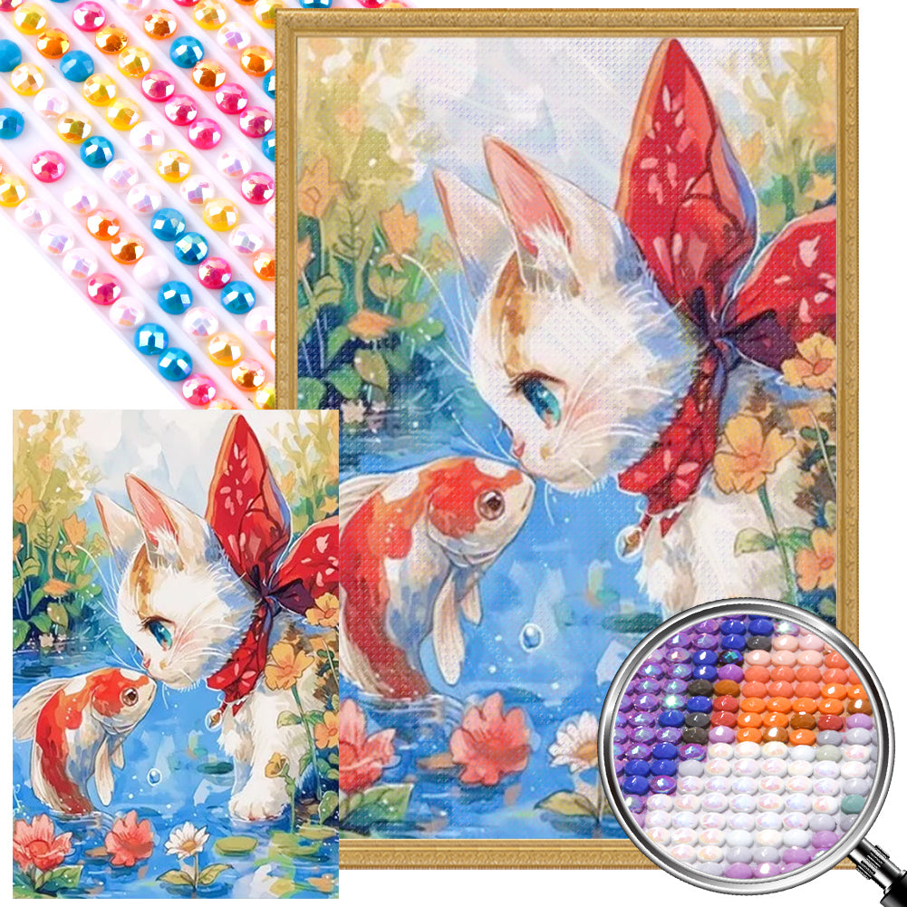 Kitten And Fish - Full AB Round Drill Diamond Painting 40*60CM