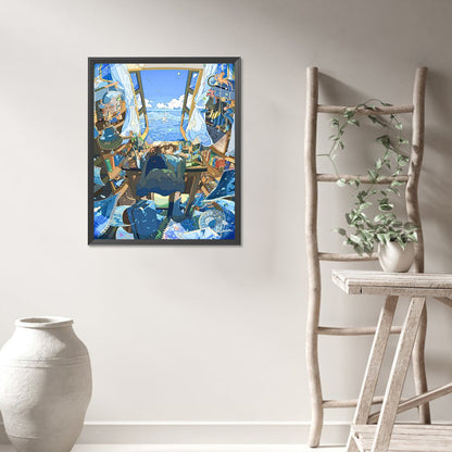 Girl At The Desk - Full AB Round Drill Diamond Painting 40*50CM