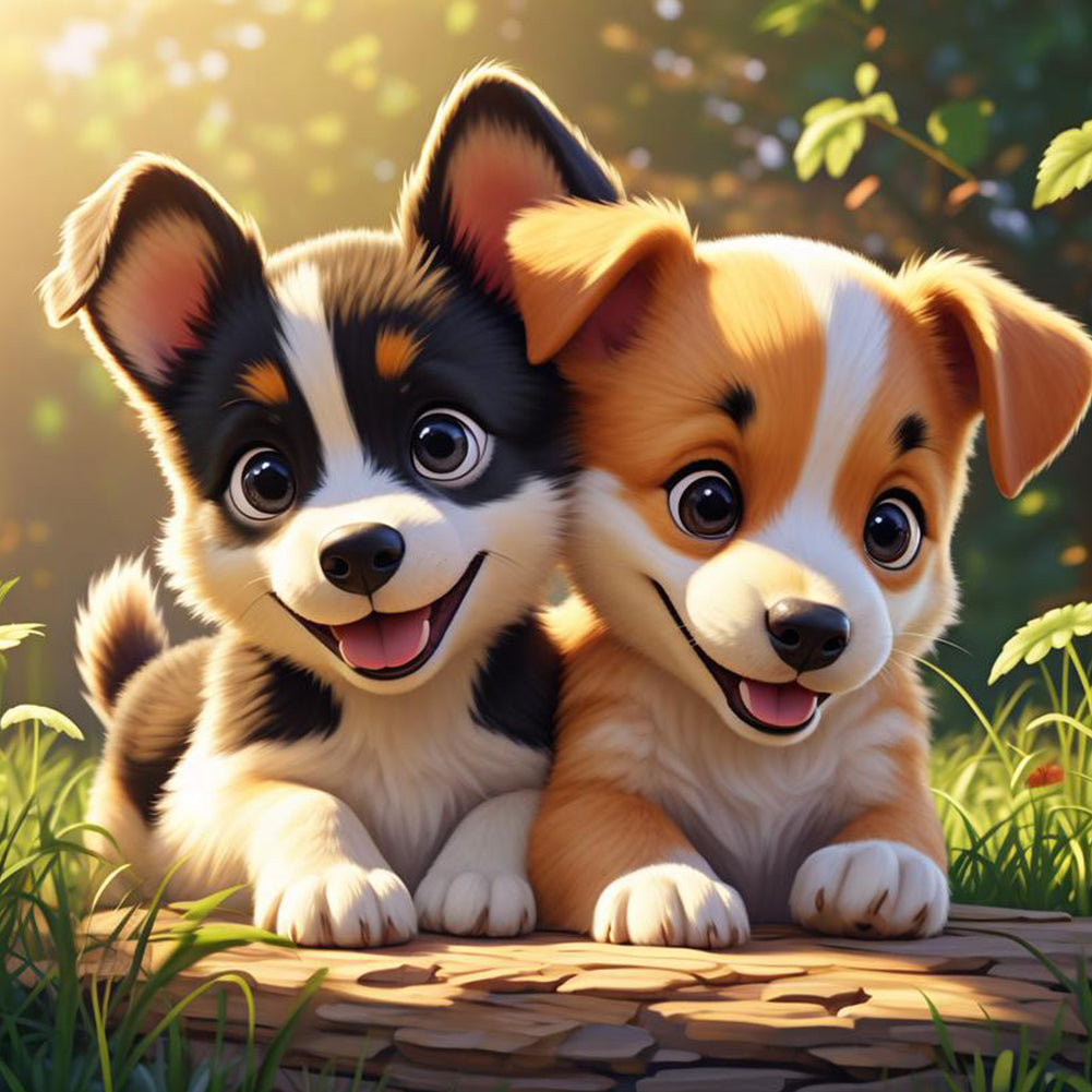 Two Puppies - Full Round Drill Diamond Painting 30*30CM