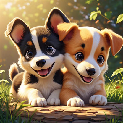 Two Puppies - Full Round Drill Diamond Painting 30*30CM