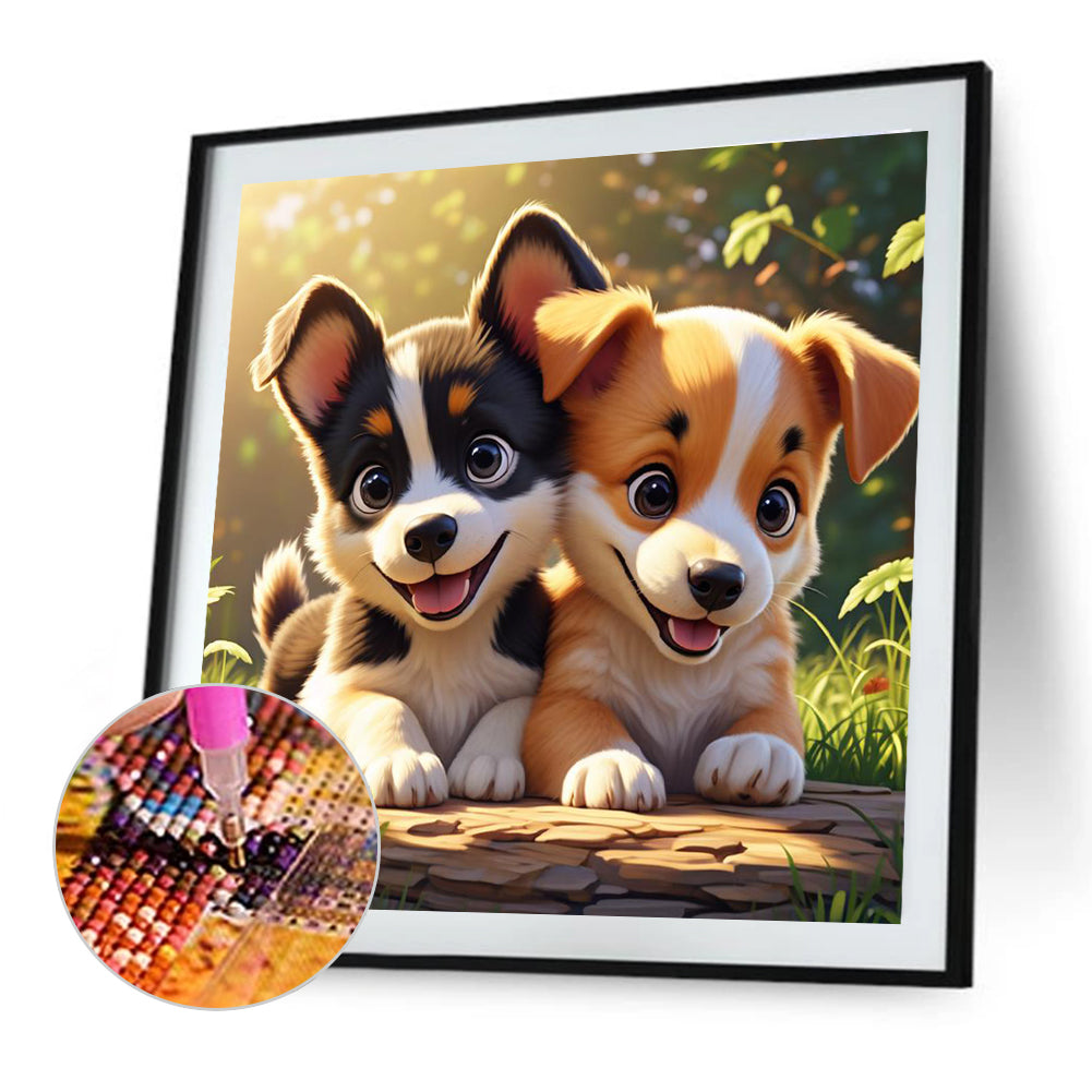 Two Puppies - Full Round Drill Diamond Painting 30*30CM