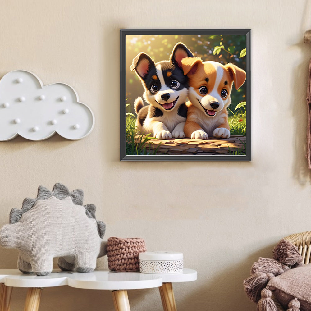 Two Puppies - Full Round Drill Diamond Painting 30*30CM